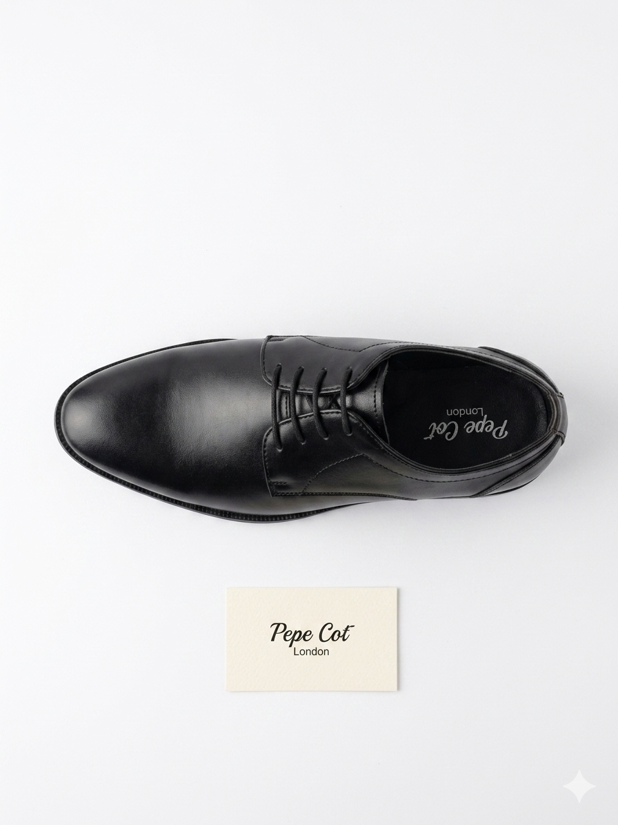 Pepecot London Premium Leather Black Formal Derby Shoes | Classic Lace-Up Dress Shoes for Office, Business Meetings, and Weddings With TPR Sole