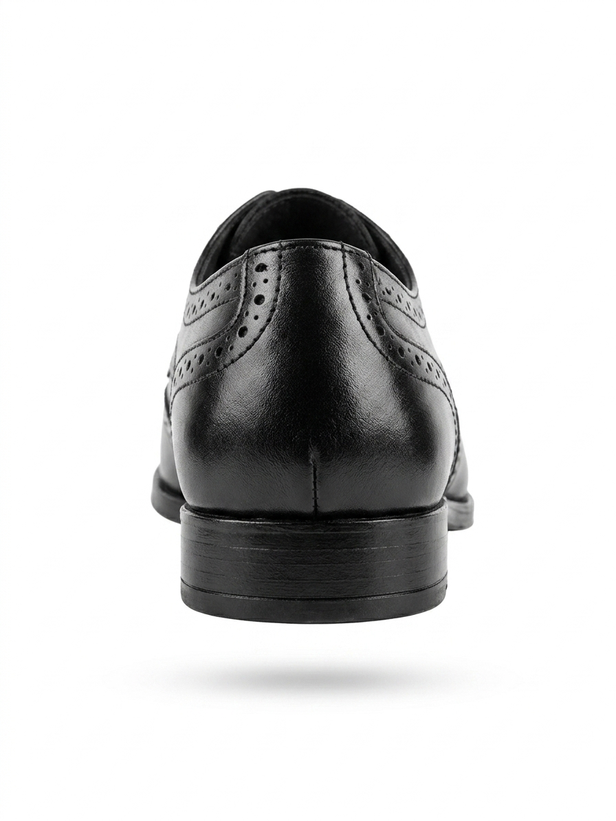 Pepecot London Premium Black Leather Wingtip Brogue Shoes - Classic Formal Lace-Up