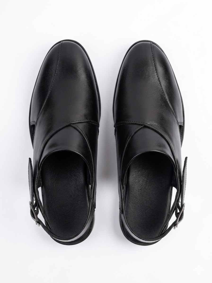 Men’s Traditional Black Leather Sandals for Casual & Festive Wear