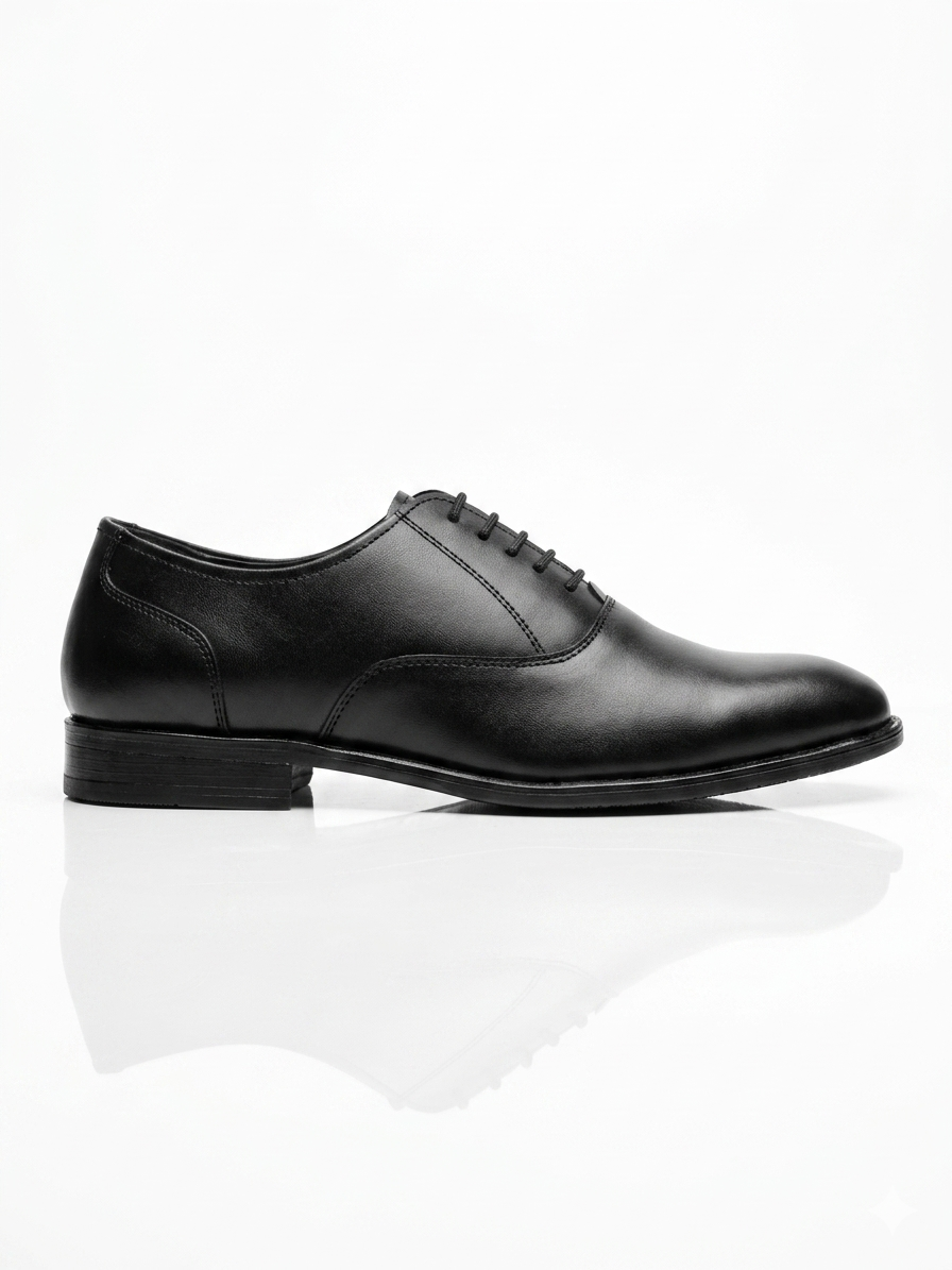 Men's Elegant Closed-Lacing Dress Shoes - Black Smooth Leather