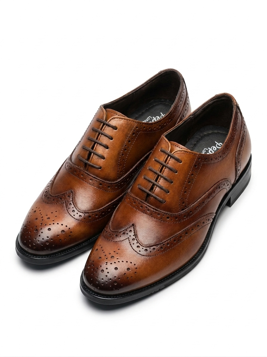 PepeCot Men's Classic Tan Wingtip Brogue Formal Shoes With TPR Sole